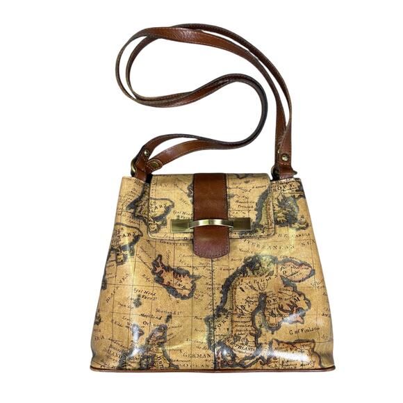 Patricia Nash Larone Shoulder Bag Purse European Map Leather Global Print Unique - Picture 1 of 12